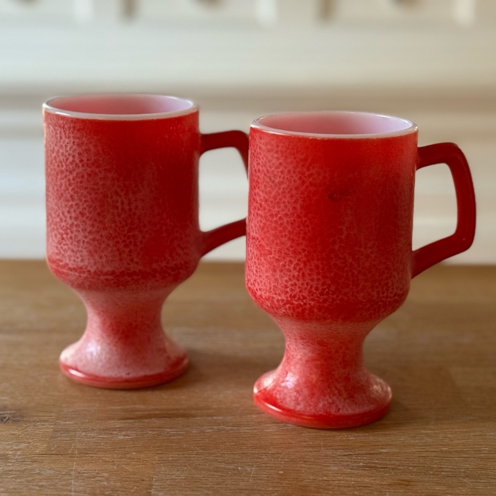 Fire King Red Pedestal Mugs Set of 2 - Anchor Hocking